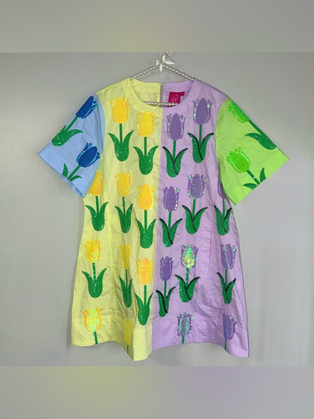 QUEEN OF SPARKLES NEON COLORBLOCK TULIP MINI DRESS - Picture 3 of 14